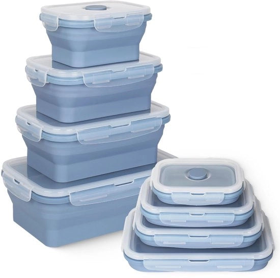 Set di 4 contenitori di alimenti pieghevoli, contenitori di conservazione con coperchi Bento-box in silicone Contenitore di lattina pieghevole per forno a microonde, frigorifero e congelatore, contenitore di lattina per la colazione
