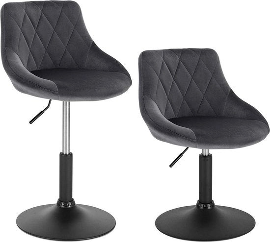 Set di sedute per bar con schienale per cucina in alta qualità - Industriale - Blu - Set di 2 sedute per bar - Sedia per bar con schienale - Sedute per bar con schienale - Sedia per cucina - Regolabile in altezza - Tela di velluto