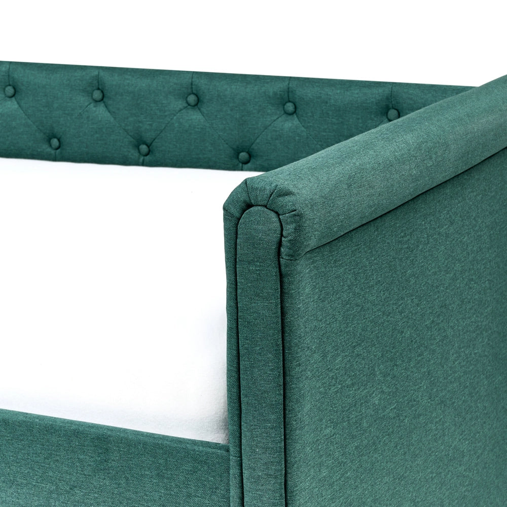 Divano Letto estraibile 90 x 200 cm Rivestimento in tessuto verde Misura singola sottoletto per ospiti abbottonato