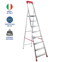 Scala Domestica in Alluminio Martina Leggera Portatile Scaletto Vaschetta Portaoggetti Pieghevole Robusta Salv 8 gradini