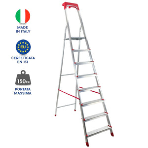 Scala Domestica in Alluminio Martina Leggera Portatile Scaletto Vaschetta Portaoggetti Pieghevole Robusta Salv 8 gradini