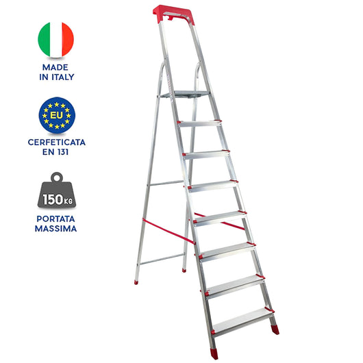 Scala Domestica in Alluminio Martina Leggera Portatile Scaletto Vaschetta Portaoggetti Pieghevole Robusta Salv 8 gradini