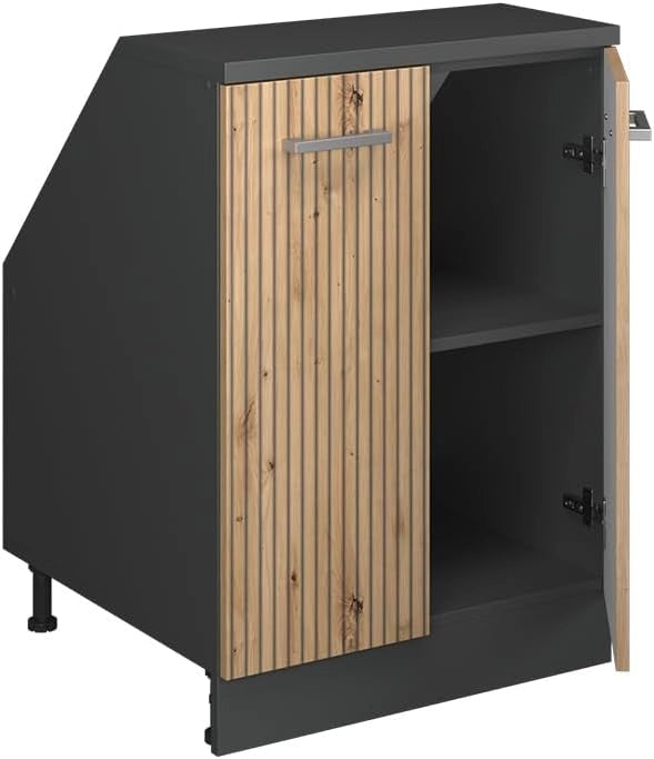 Mobile sottotetto Rion, Rovere artigianale, 60 x 81.6 cm con 2 porte, carcassa 60 cm profondità, adatto per il salvaspazio sotto tetti spioventi