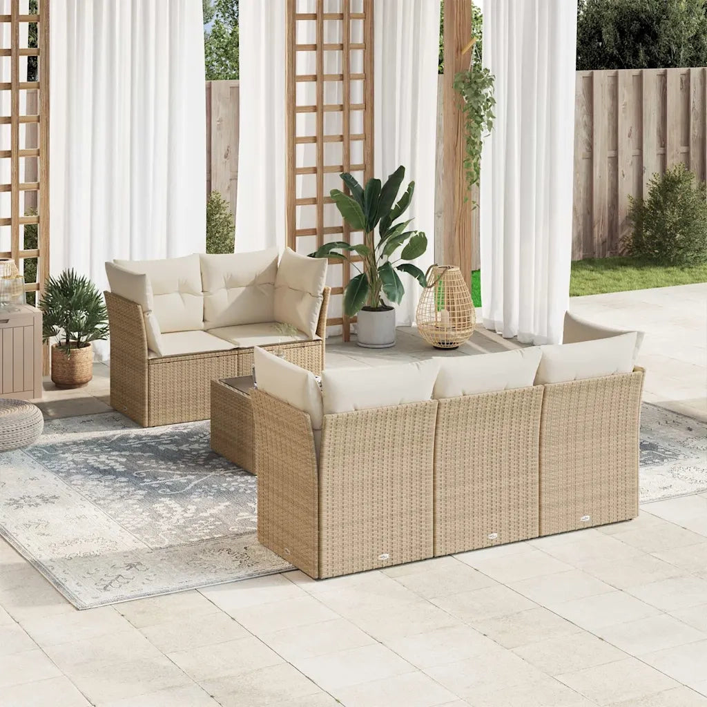 Set Divano da Giardino 6 pz con Cuscini Beige in Polyrattan 3217248