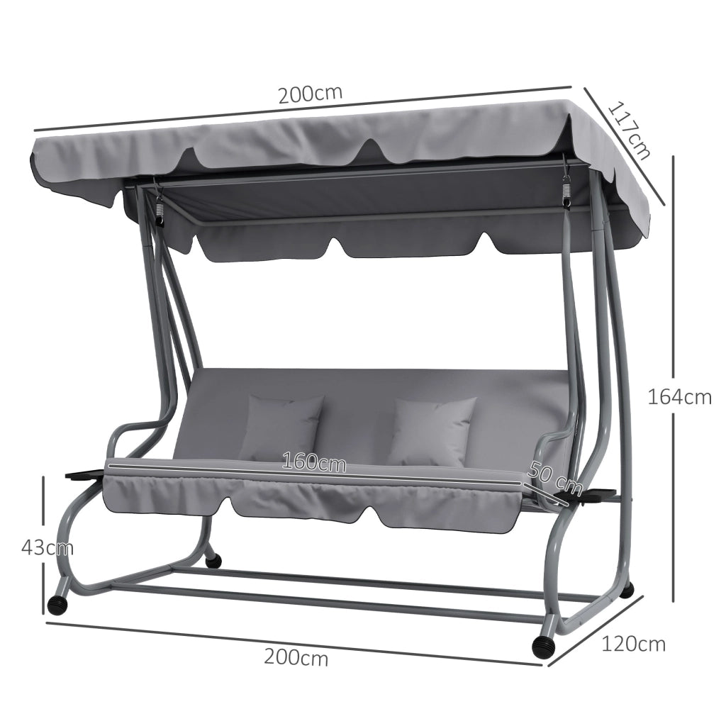 Dondolo Letto da Giardino 200x120x164 cm in Acciaio e Poliestere Grigio