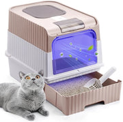 Ciotola per gatti, Ciotola per gatti con sterilizzazione UV, Ciotola per gatti grande con coperchio, Disinfezione dell'aria, Ciotola per gatti chiusa con cucchiaio e cassettiera, Ciotola per gatti grande, Facile da pulire, 48 x 35 x 36 cm, Rosa