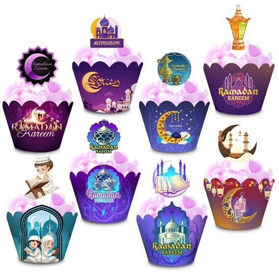 Decorazioni per Cupcake Pack di Alta Qualità - Tema Ramadan - Decorazioni per Eid Mubarak - 48 Pezzi - Qualità Premium