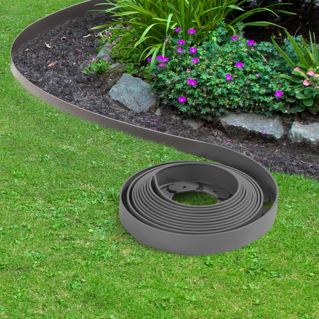 IDMarket - Bordature per prato flessible 10 mt grigio antracite altezza 5 cm + 30 picchetti