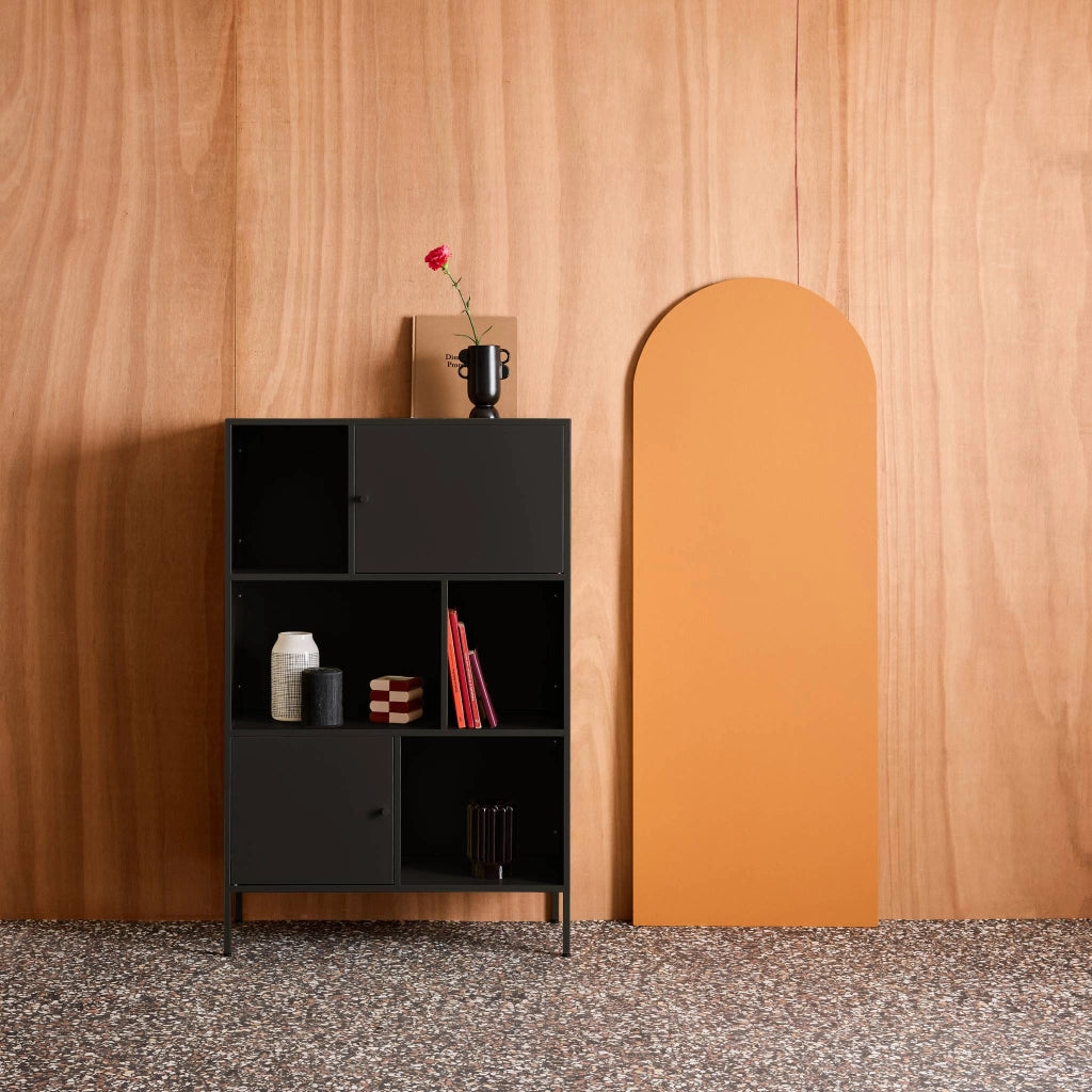 Credenza industriale in metallo con 6 scomparti, nero