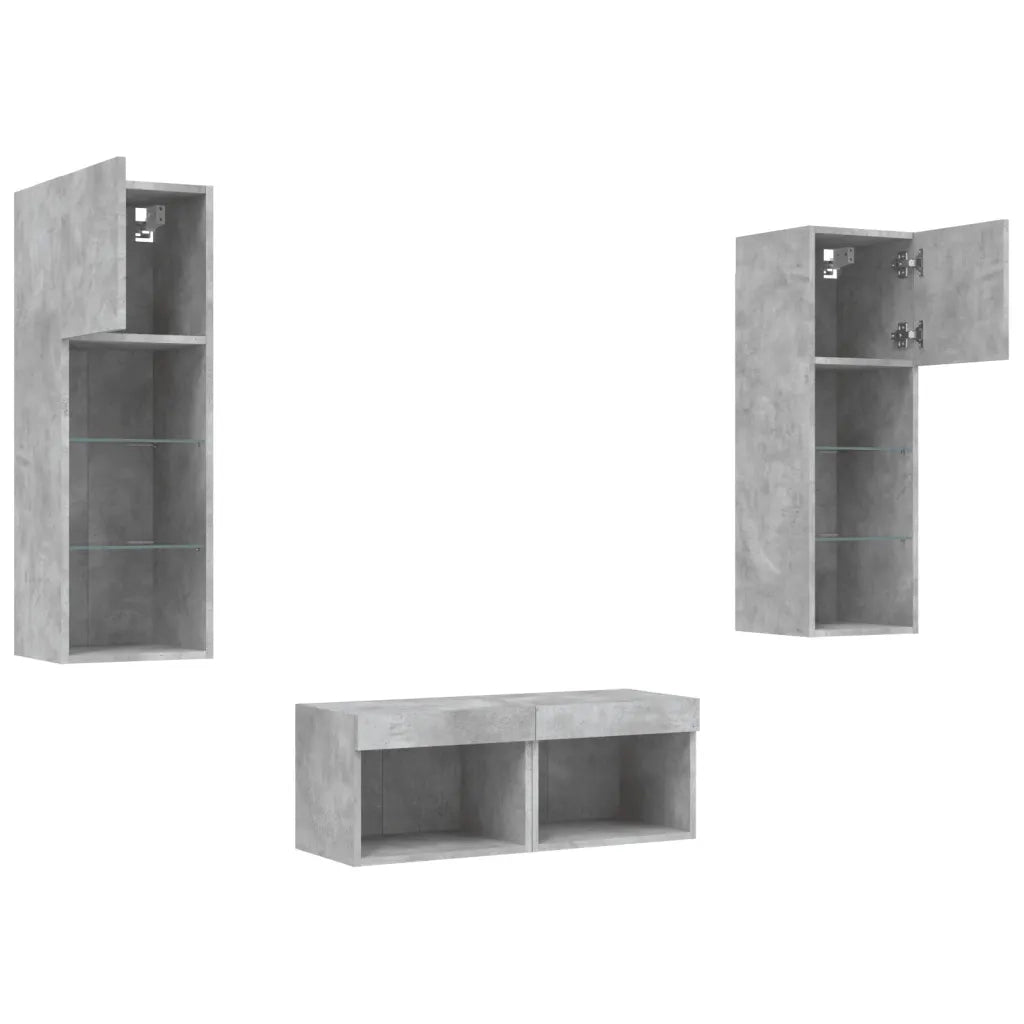 Mobili TV a Muro 4 pz-Credenza per TV con Luci LED Grigio Cemento 428955