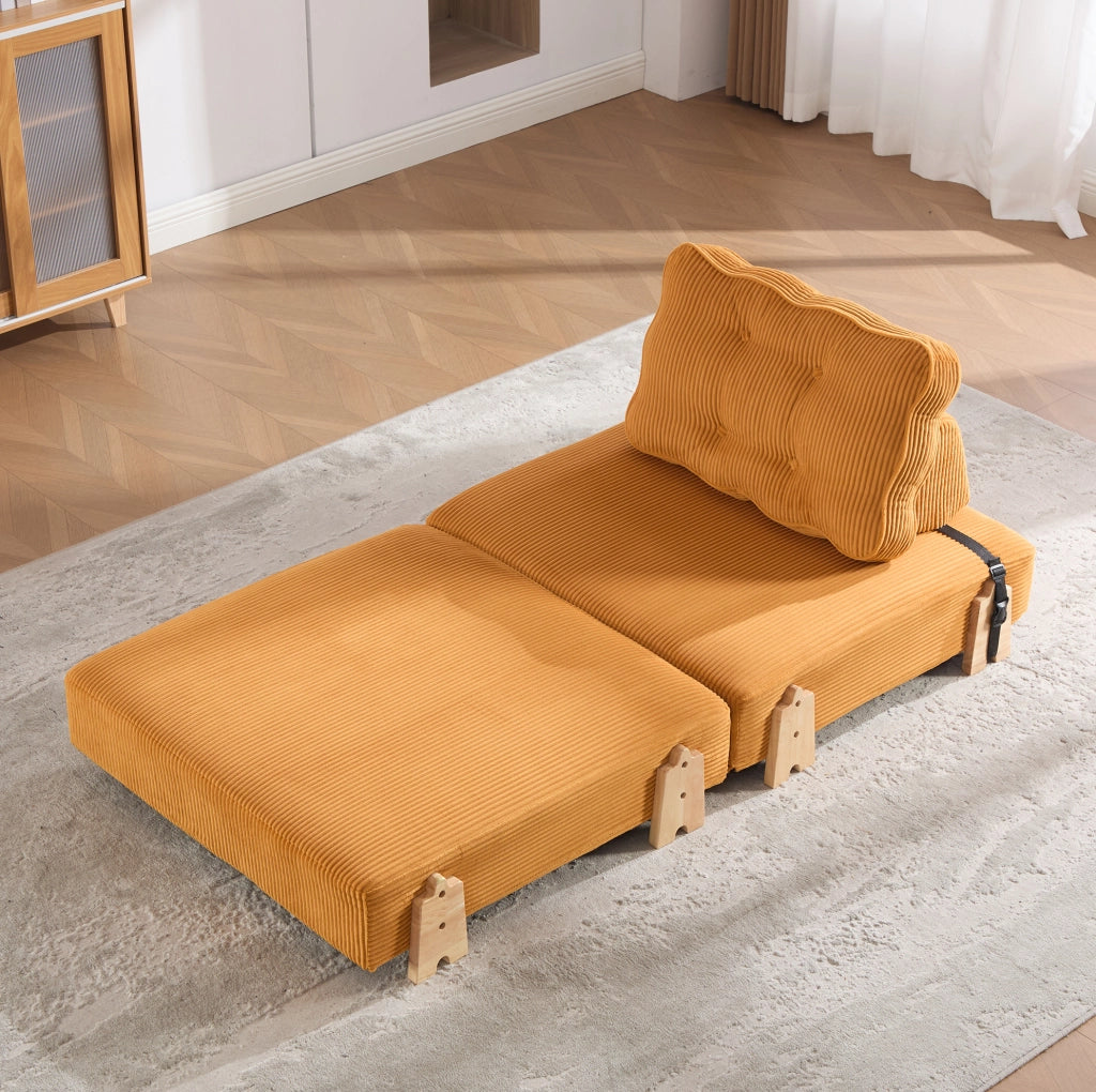 Poltrona pieghevole trasformabile in letto 90x86x84 cm in velluto a coste arancione