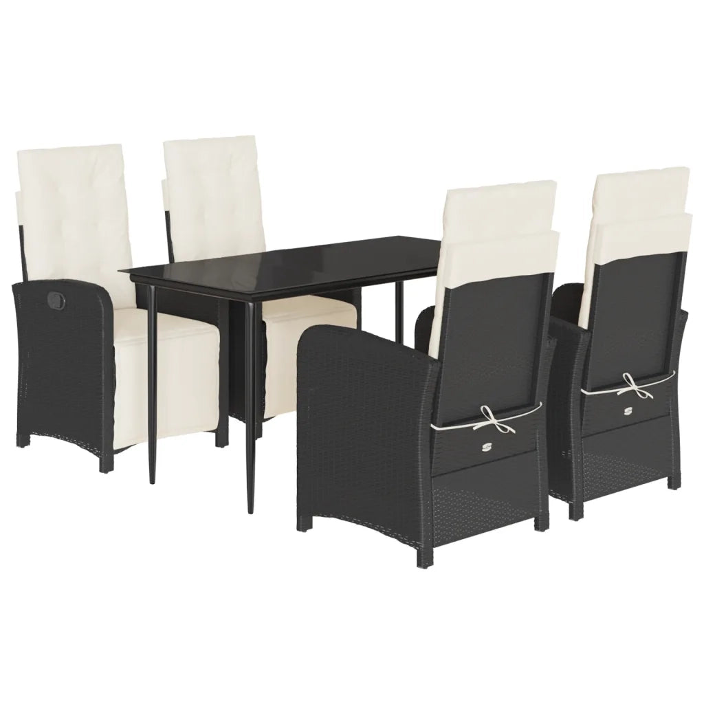 Set da Pranzo da Giardino 5 pz Nero con Cuscini in Polyrattan
