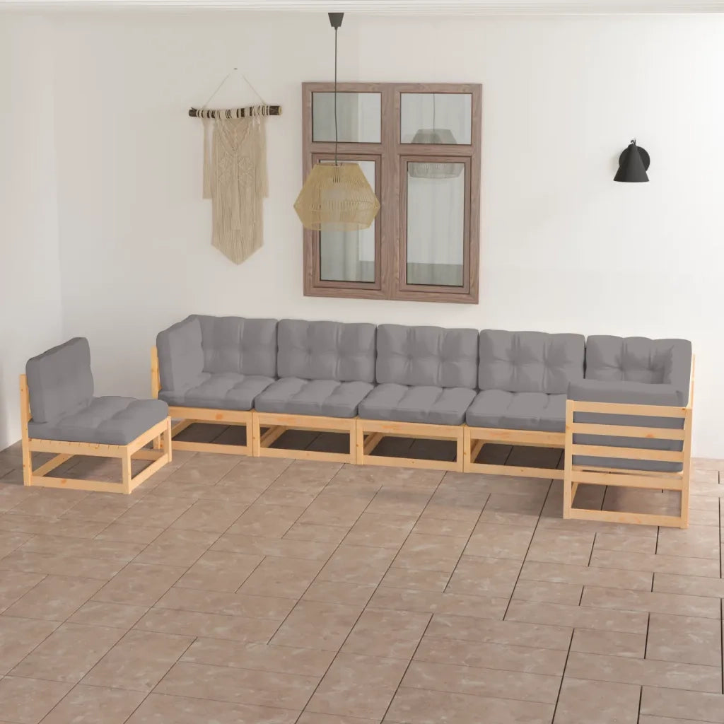 Set Salotto Giardino 7 pz Cuscini Antracite Legno Massello Pino 3076644
