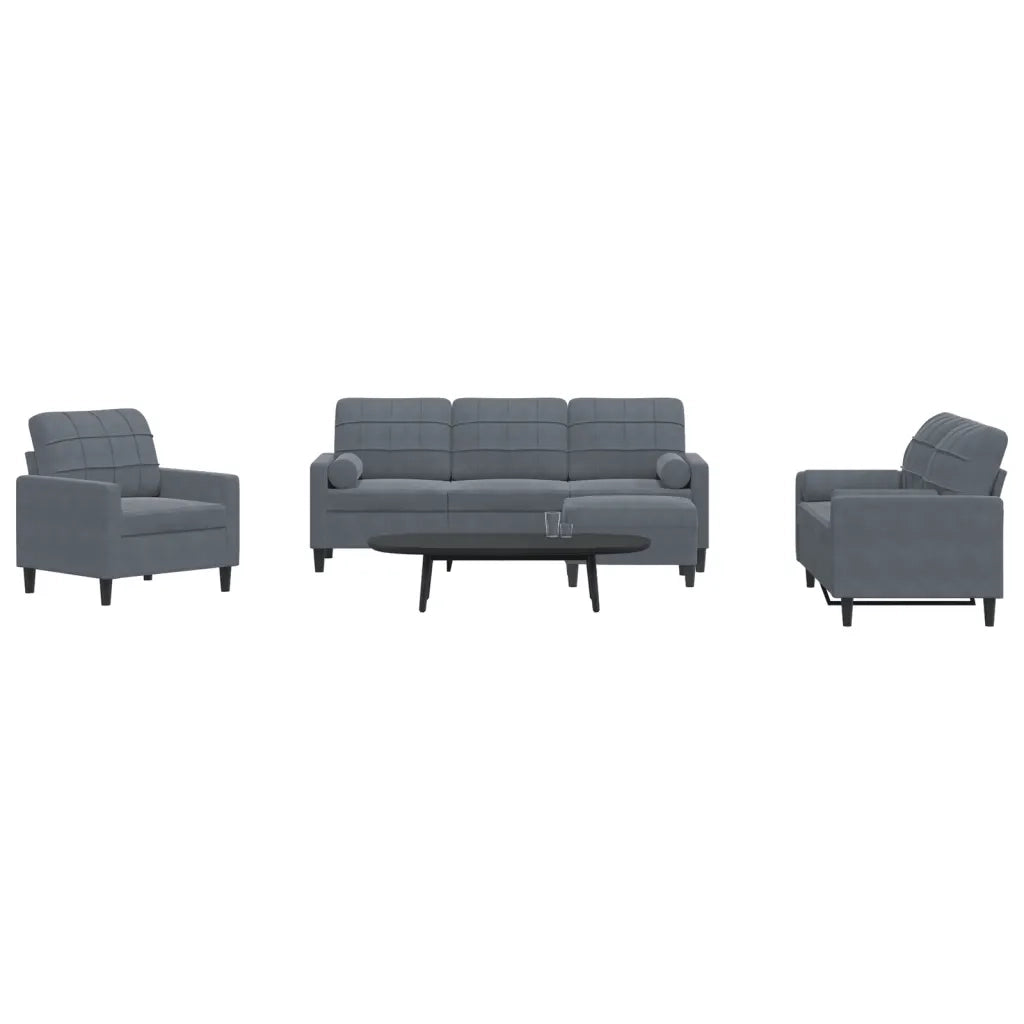 Set di Divani 4 pz con Cuscini e Rinforzi Grigio Scuro Velluto
