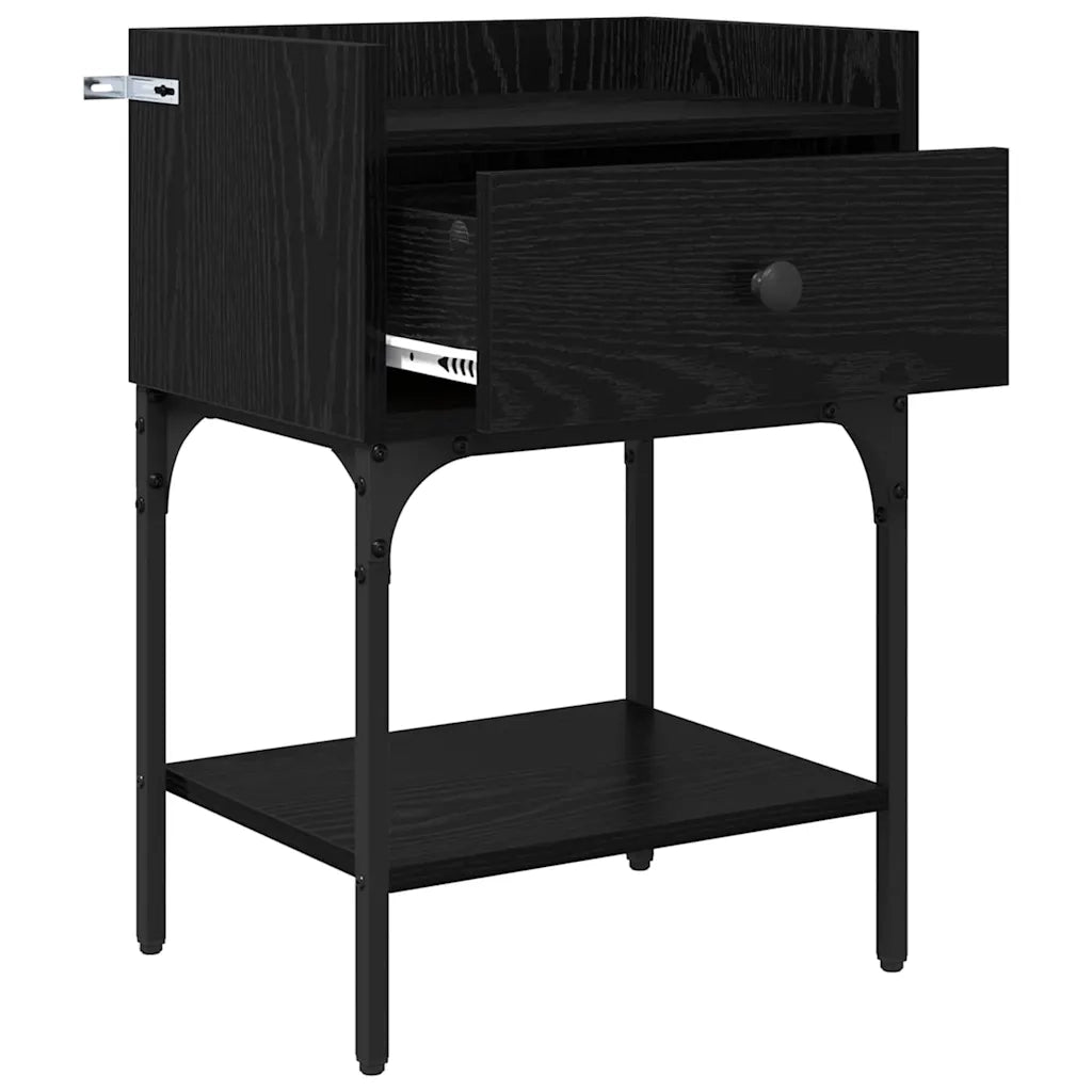 Comodino 2 pz-Set di 2 Tavolino da notte Rovere Nero 40 x 29 x 60 cm Legno multistrato