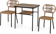 Tavolo e sedia da pranzo in rattan, salotto da giardino con tavolo a 2 livelli, 2 sedie in diverse dimensioni, design incassabile, per piccolo spazio, cucina, balcone, terrazza, naturale