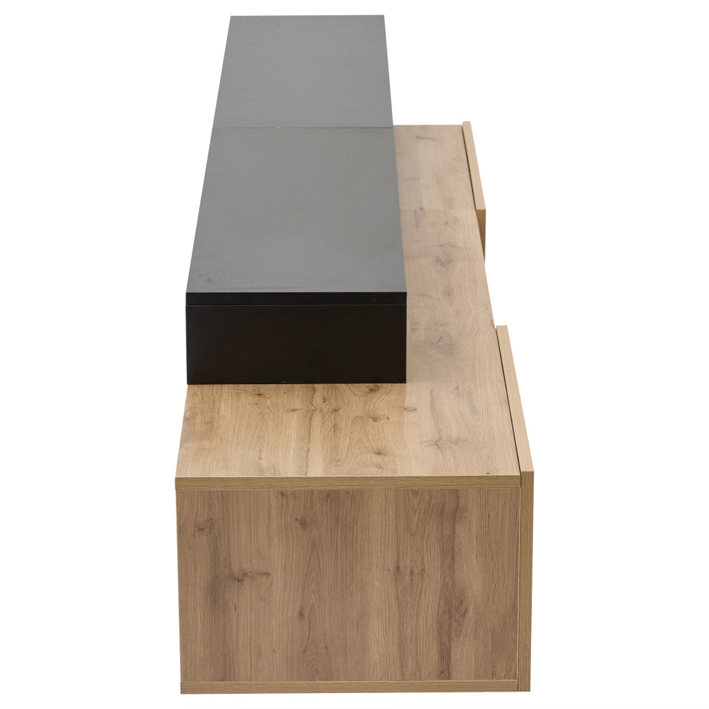 Mobile porta TV con LED e vani aperti in legno e nero per soggiorno e camera da letto 190 × 40 × 48,5 cm