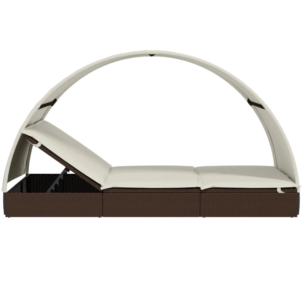Sdraio da giardino | Lettino Doppio Tetto Rotondo Marrone 211x112x140 cm Polyrattan
