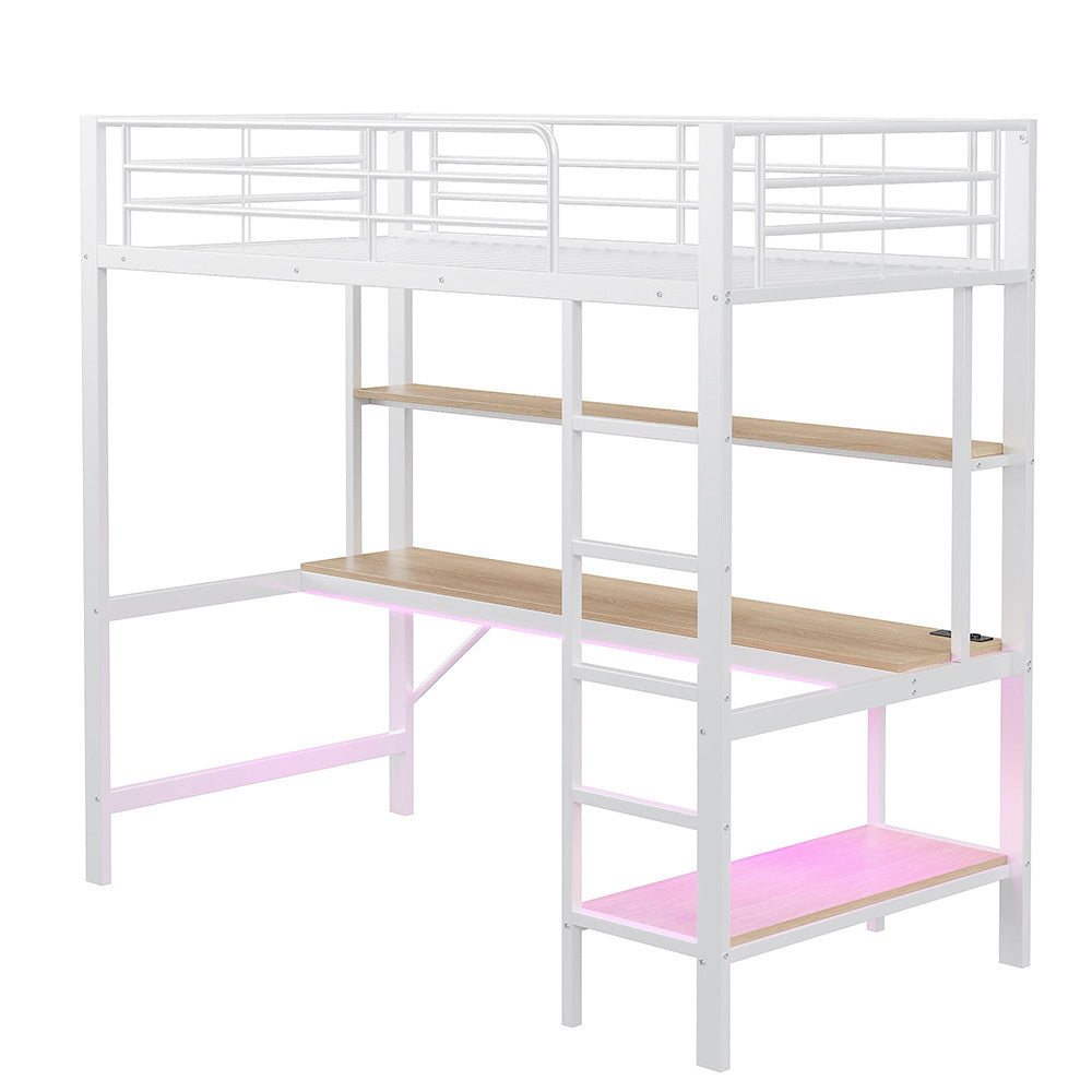 Letto mezzanino 90x200cm - Xylo - bianco, USB, illuminazione RGB