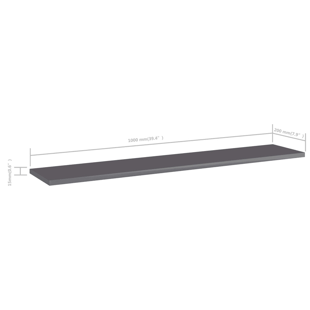Ripiani per Libreria 4pz Grigio Lucido 100x20x1,5cm Multistrato 805392