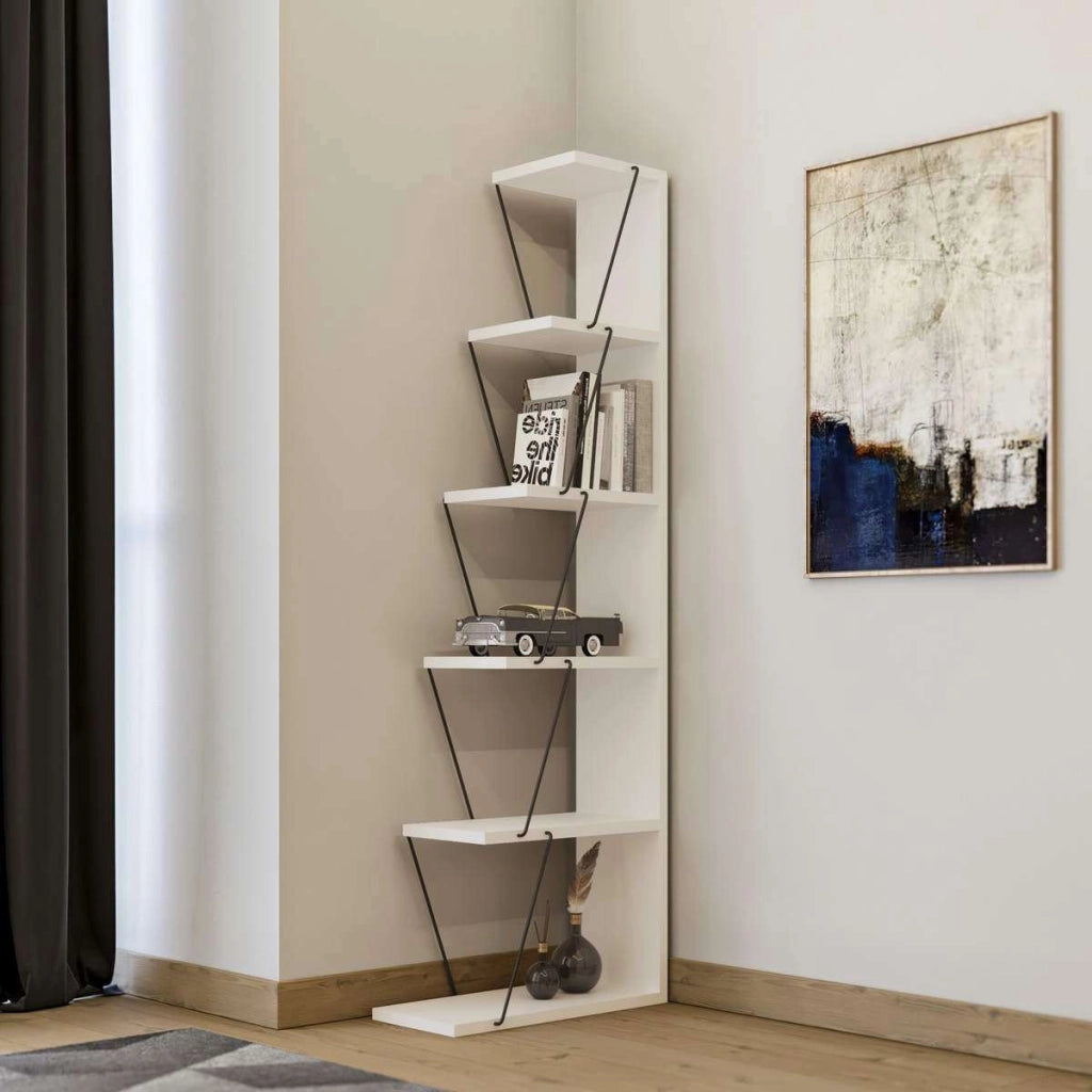 Libreria in legno "Ayder" - 50 x 22 x 150 cm - Bianco