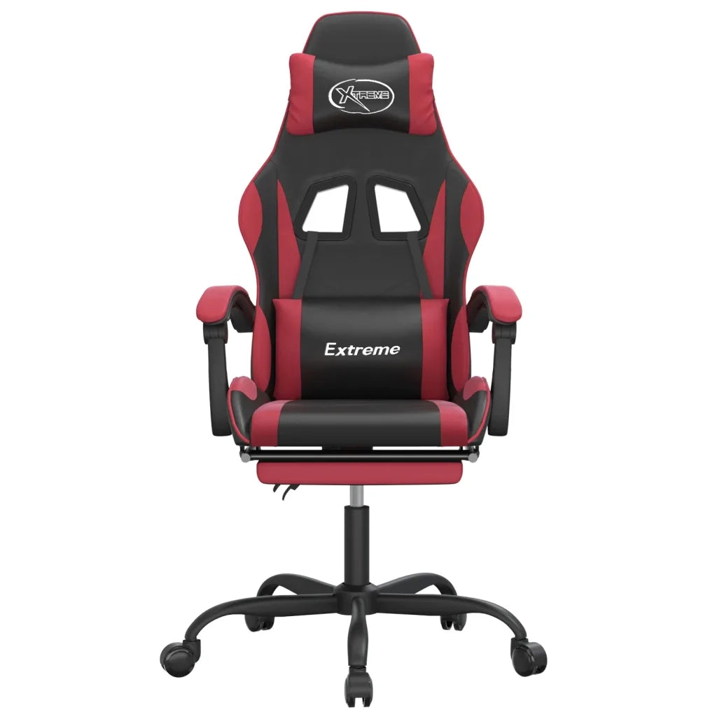 Sedia Gaming | Sedia da e-sports Girevole Poggiapiedi Nero e Rosso Vino Similpelle