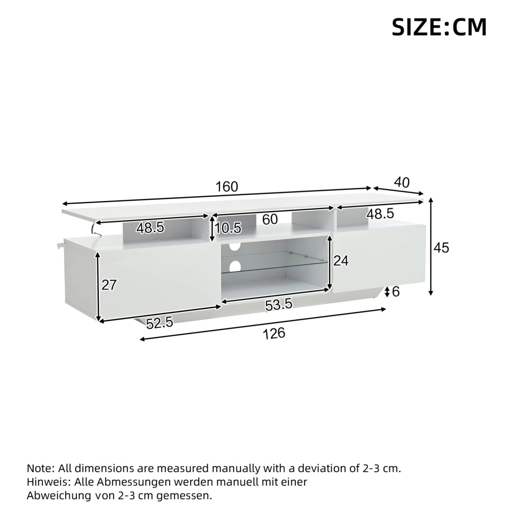 Mobile TV bianco con LED, 2 ante e 8 ripiani, 160 x 40 x 45 cm
