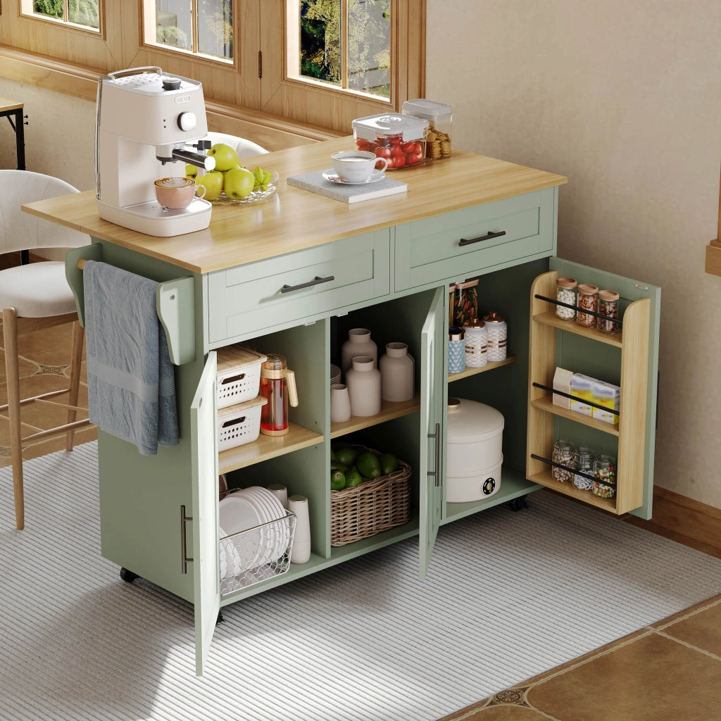 CARRELLO CUCINA ALLUNGABILE 129x71x91,5 cm Verde Antico MDF con ruote e piedi