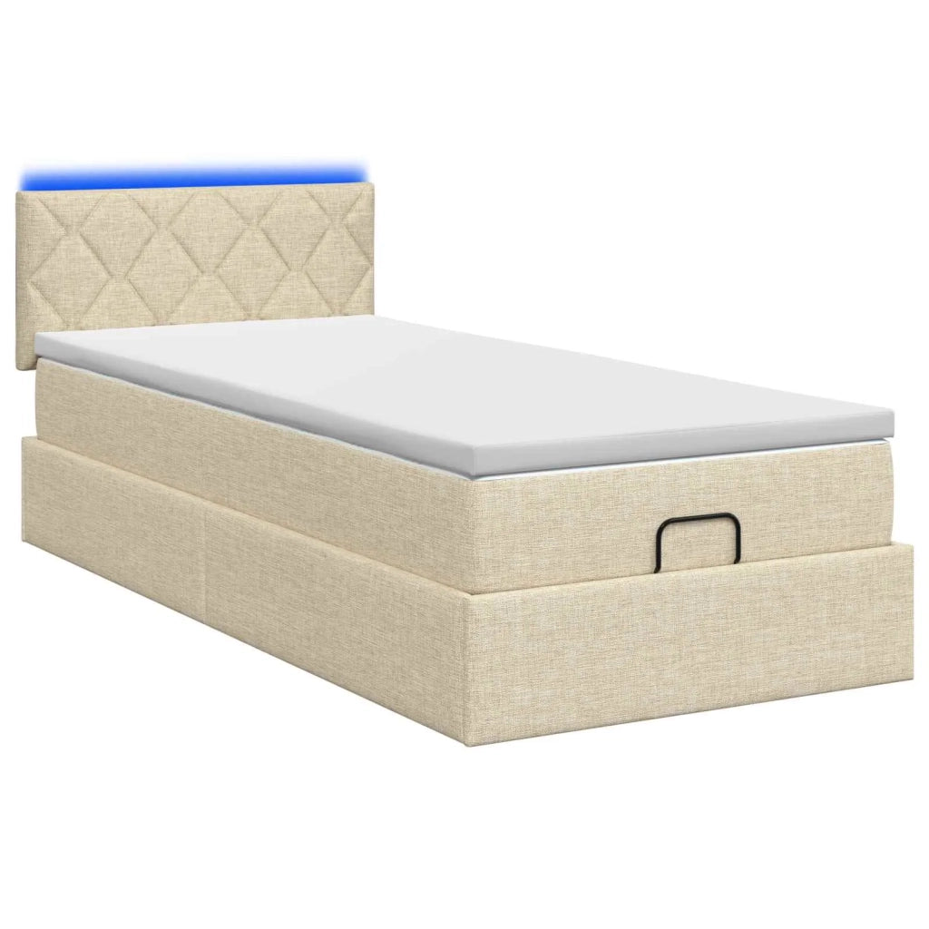 Letto Ottomano con Materasso e LED Crema 100 x 200 cm Tessuto 3456972