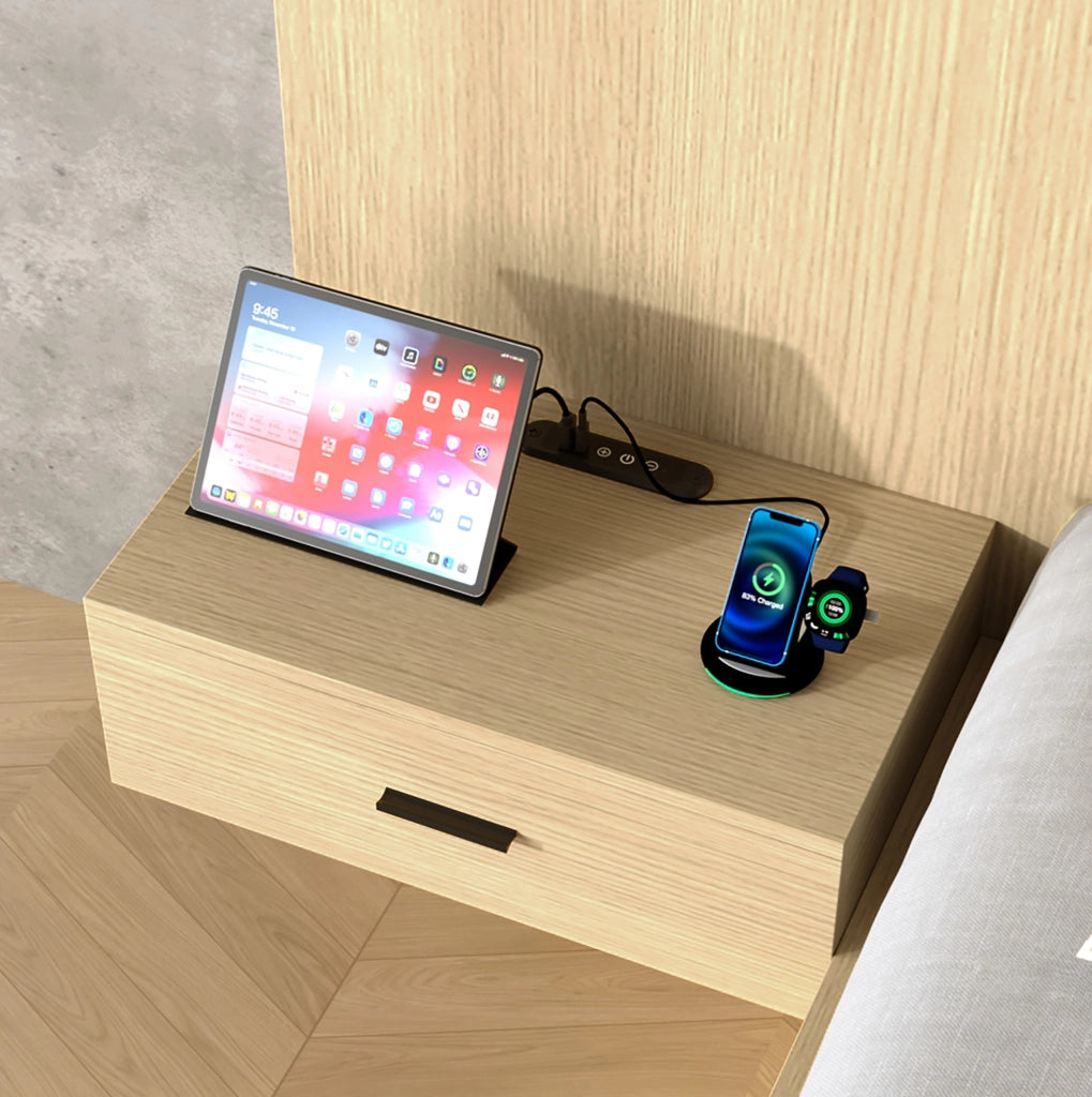 Letto contenitore 180x200 cm con comodini, luci LED e prese USB/Type-C