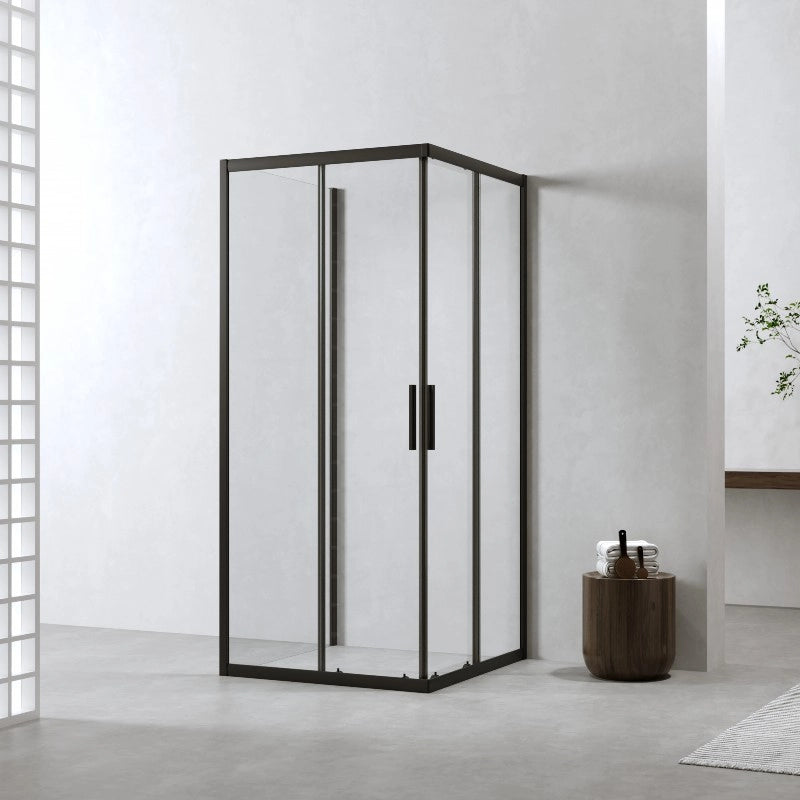 Box Doccia 3 Lati 80x80x80 Cm Scorrevole h190 Profili Nero Opaco Cristallo 6mm Trasparente| Neat