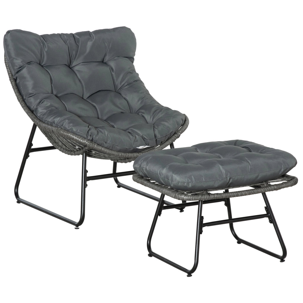 Poltrona da giardino in rattan con poggiapiedi e cuscini ¨C zephmum ¨C grigio