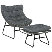 Poltrona da giardino in rattan con poggiapiedi e cuscini ¨C zephmum ¨C grigio