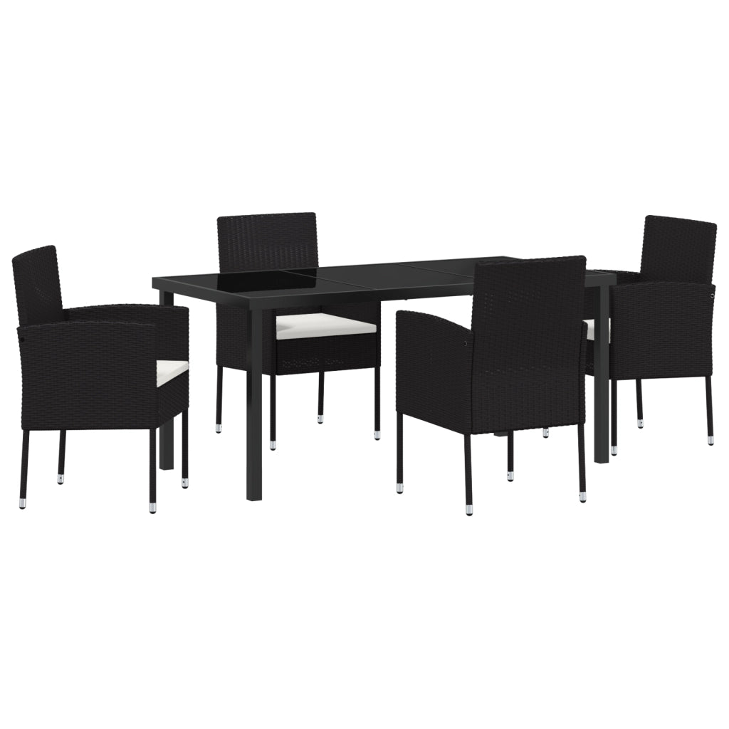 Set da Pranzo da Giardino 5 Pezzi con Cuscini Rattan PE Nero