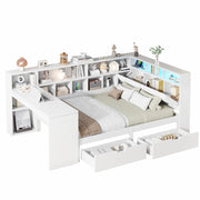 Letto Combinato 140x200 cm con Scrivania; Libreria; LED; USB; in MDF e Bianco