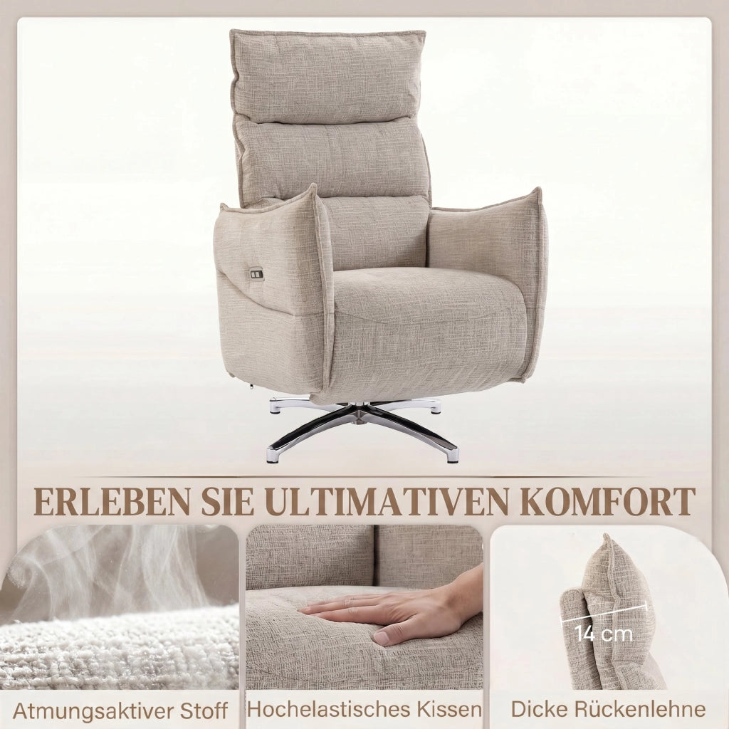 Poltrona Elettrica Girevole Relax ¨C Zephmum ¨C Beige, Tessuto, 90x100x80