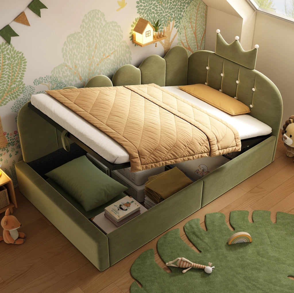 Letto da giorno 90x190 cm con contenitore idraulico; velluto verde