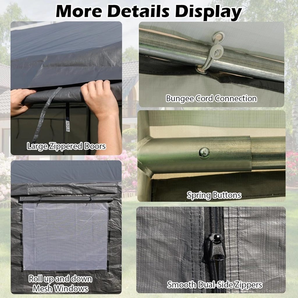Tenda Garage Auto Esterno 300 X 595 X 280 CM, Tettoia per Auto con Telaio in Metallo e Copertura in PE Resistente alle Intemperie, Capanno da Giardino per Vehicolo, Biciclette, Moto, Attrezzi