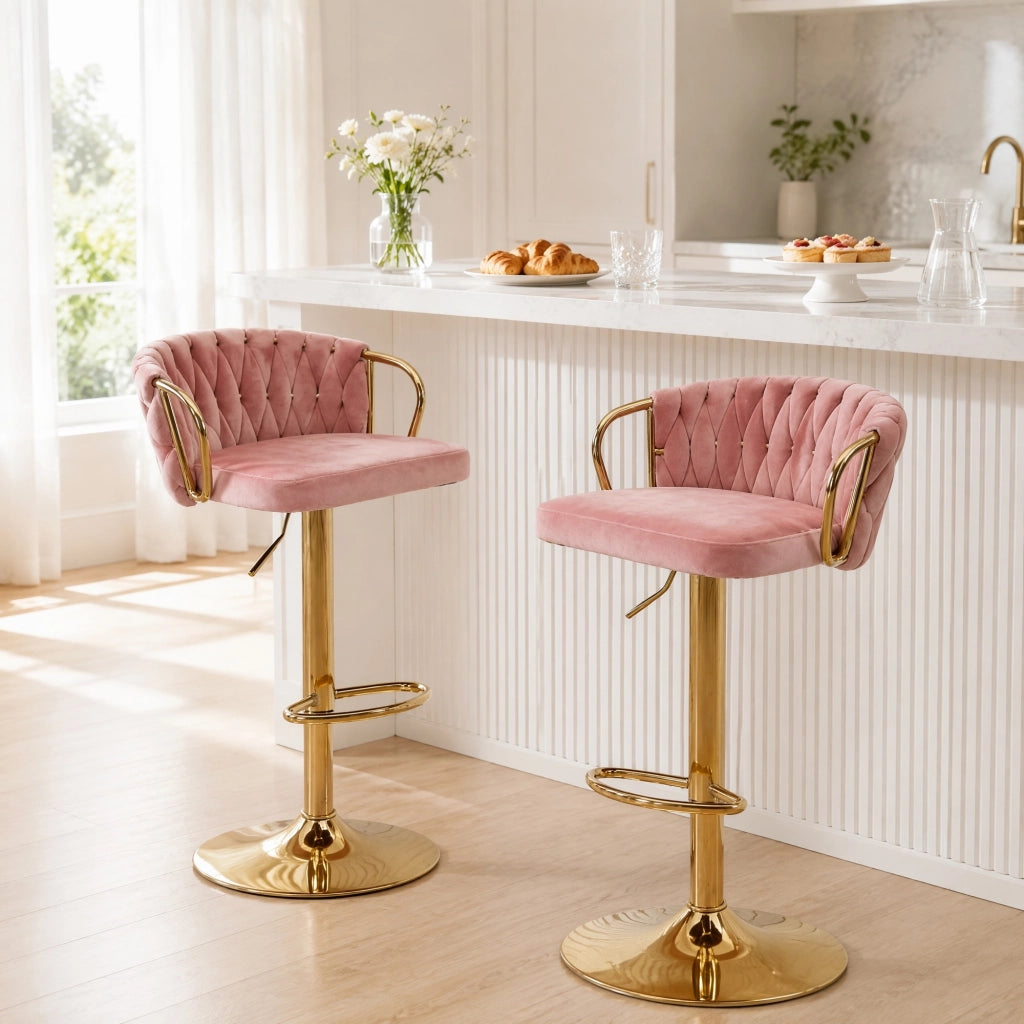 SGABELLO DA BAR Girevole Regolabile 49,5x50,5x98 cm Velluto Rosa Set 2 pezzi