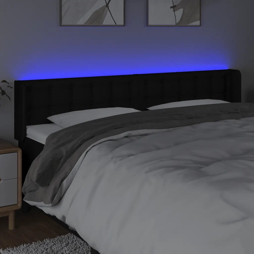Testiera a LED Nera 183x16x78/88 cm in Tessuto 3123686