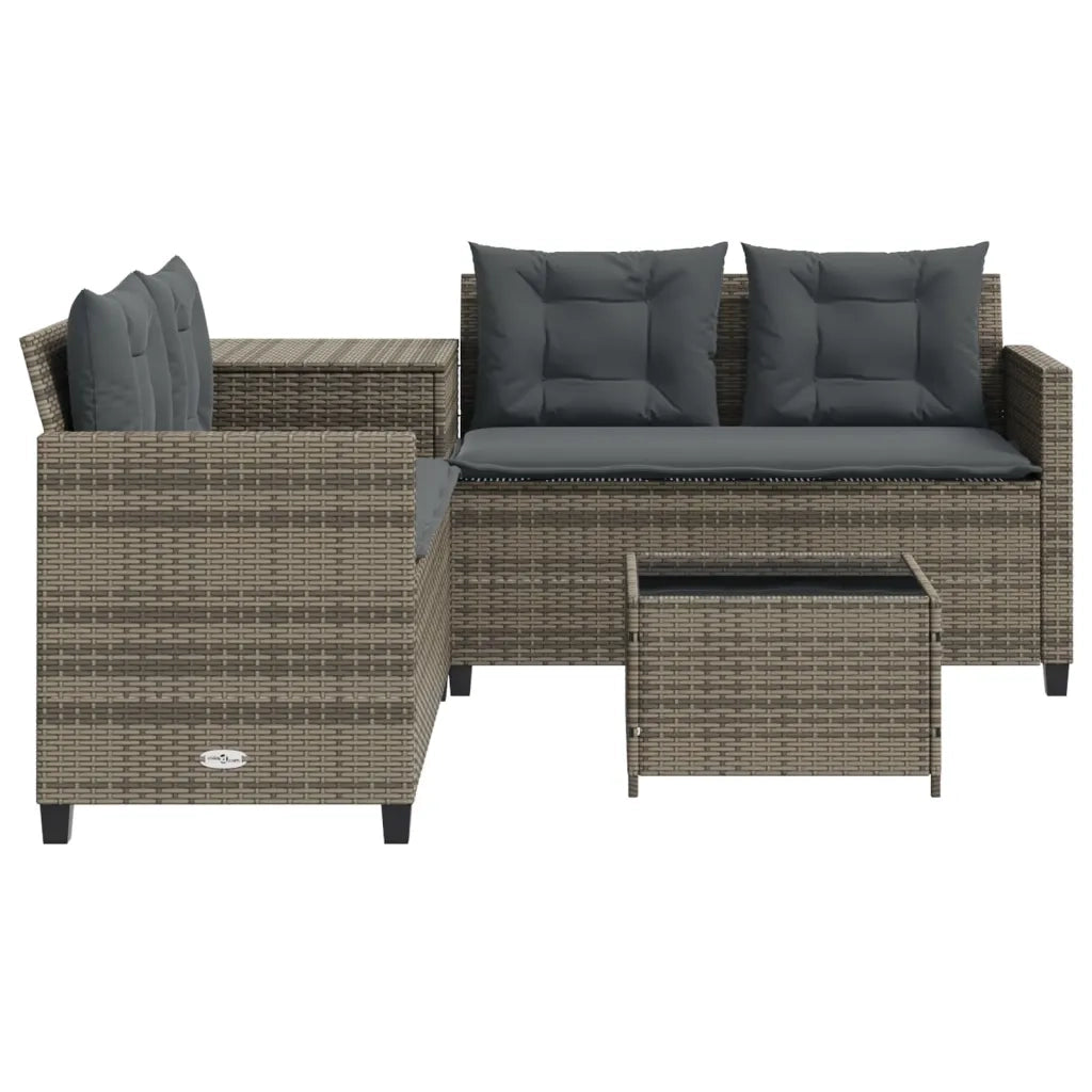 Divano da Giardino con Tavolo e Cuscini a L-Sofa da Giardino-Divano da esterno Grigio Polyrattan 348455