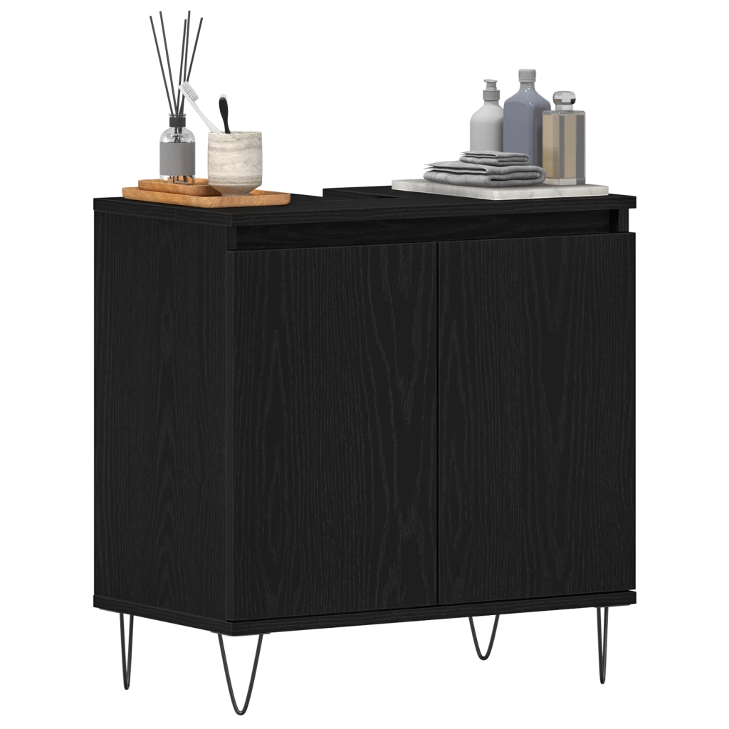 Cabinet da bagno  Nero Rovere 58x33x60 cm Legno ingegnerizzato