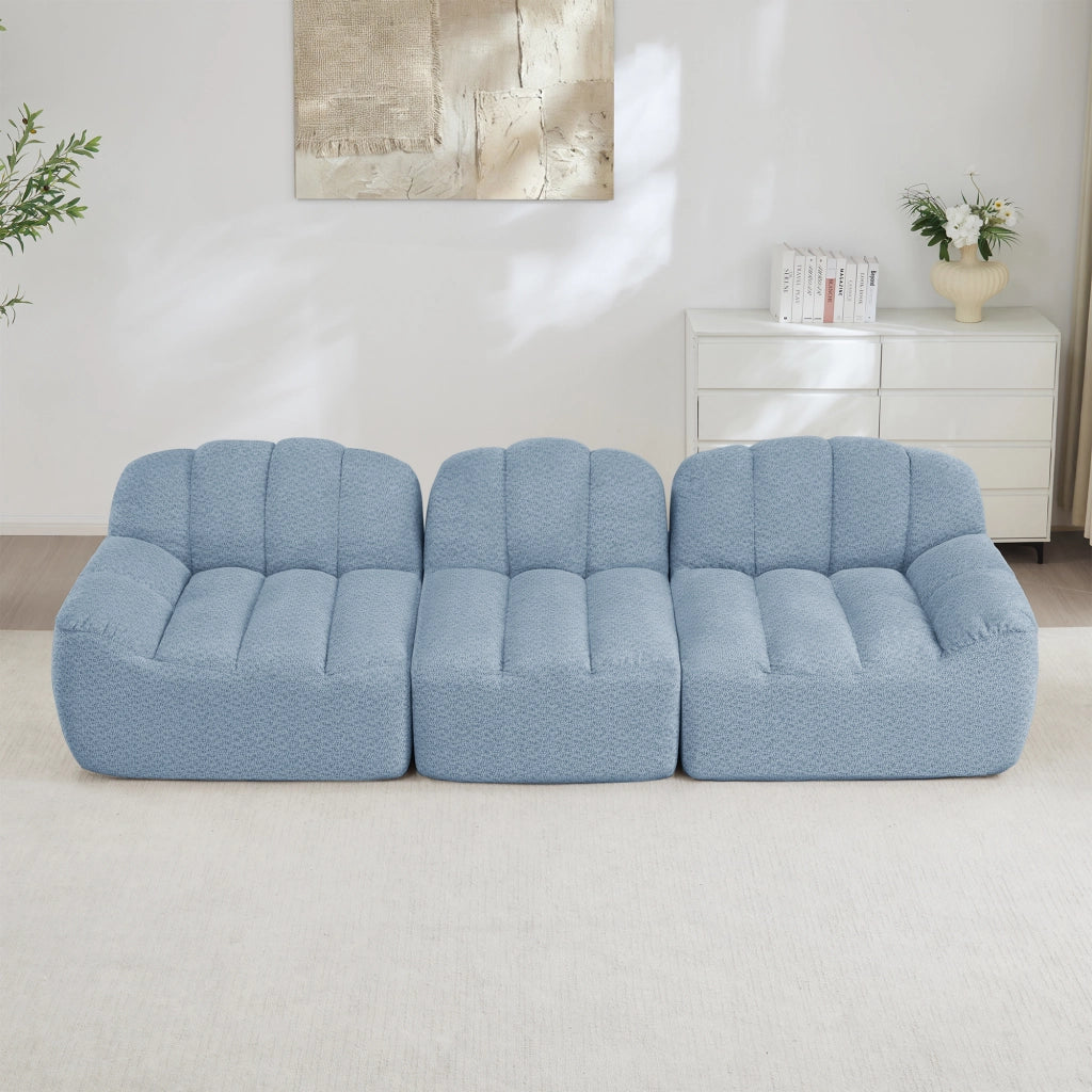 Sofa modulare a 3 posti senza struttura con seduta profonda in pile granulare per soggiorno blu 288 × 104 × 79 cm