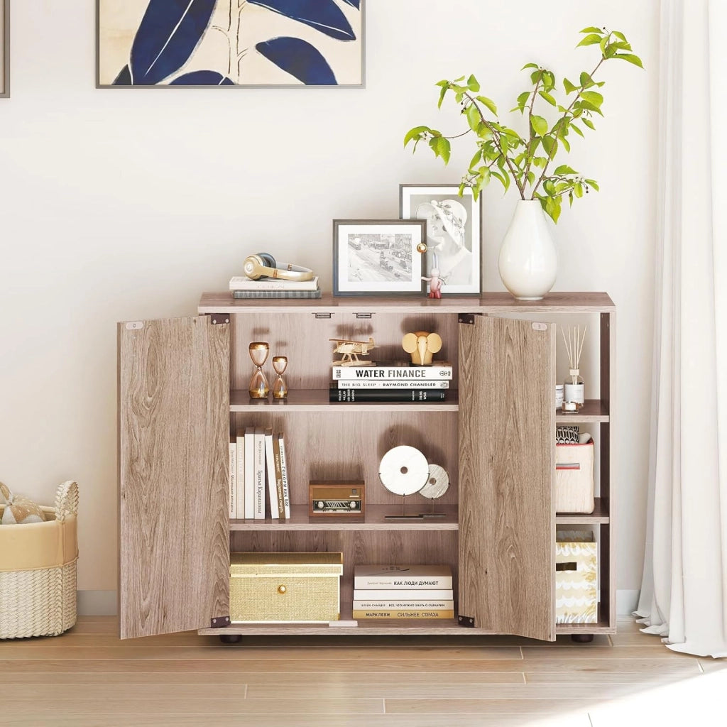 Mobiletto per Scarpe con Ante, Scaffale Porta Scarpe a 3 Ripiani con Mensole Regolabili, Organizzatore in Legno per Ingresso, Corridoio e Soggiorno, 80 x 31 x 64,5 cm (Naturale)