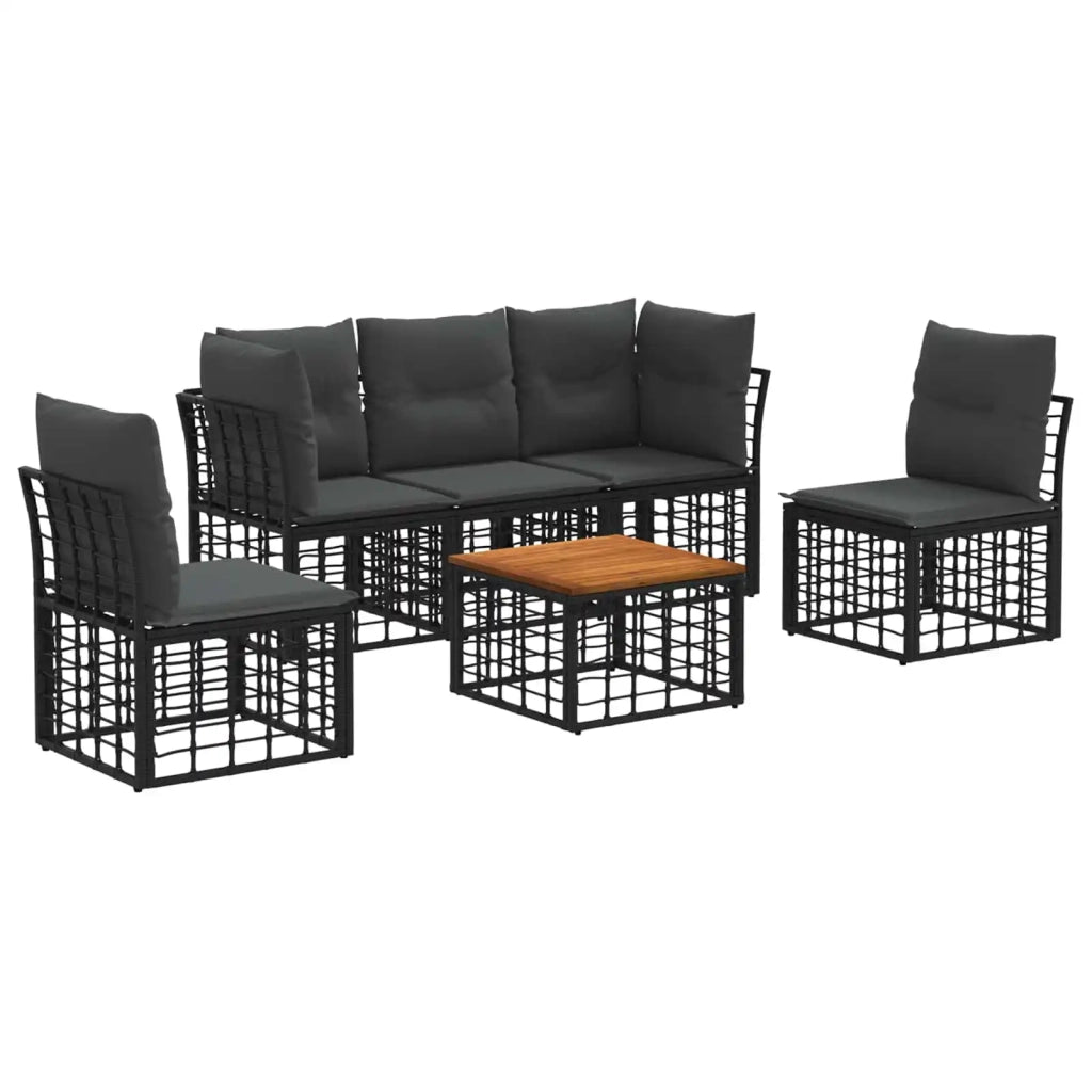 Set di divani da esterno 6 pz | Set Salotto da Giardino Nero e Grigio scuro Poliestere