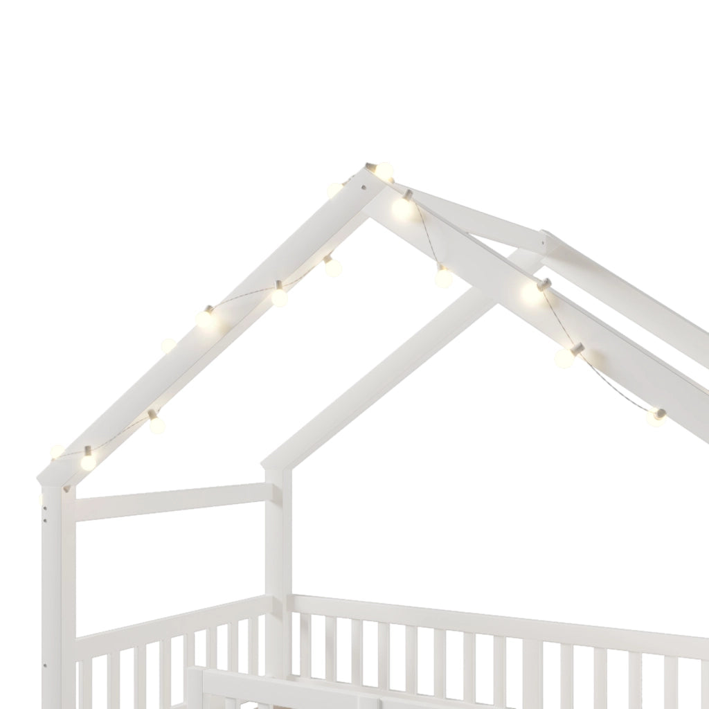 Letto singolo 90×190 cm con sponde; ripiani e luci LED; senza materasso; bianco
