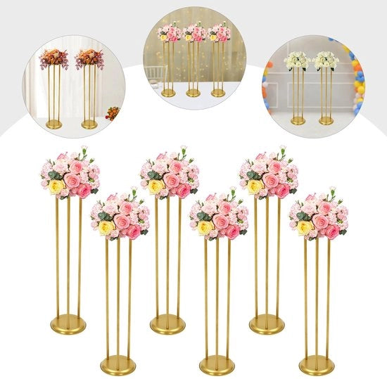 Supporto per fiori in metallo dorato, 20x20x80cm, 6 pezzi, per tavola da matrimonio, supporto cilindrico per fiori