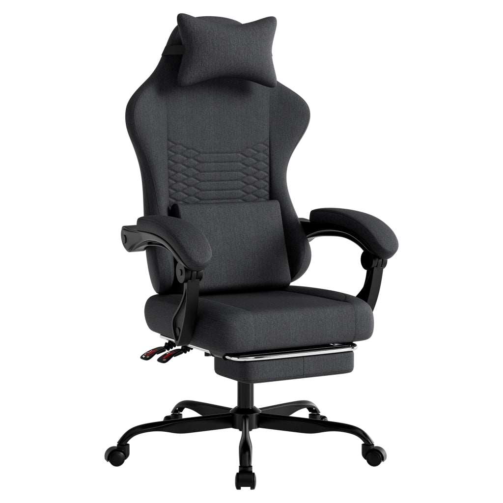 SEDIA GAMING ergonomica con poggiapiedi, poggiatesta, tessuto nero