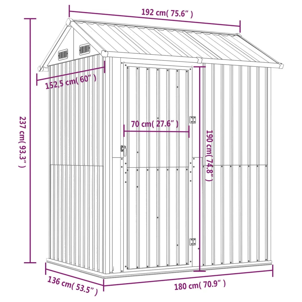 Casetta da giardino antracite 192x152,5x237 cm in acciaio zincato 364531