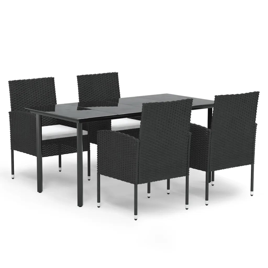 Set da Pranzo da Giardino 5 pz Nero con Cuscini in Polyrattan 3156766